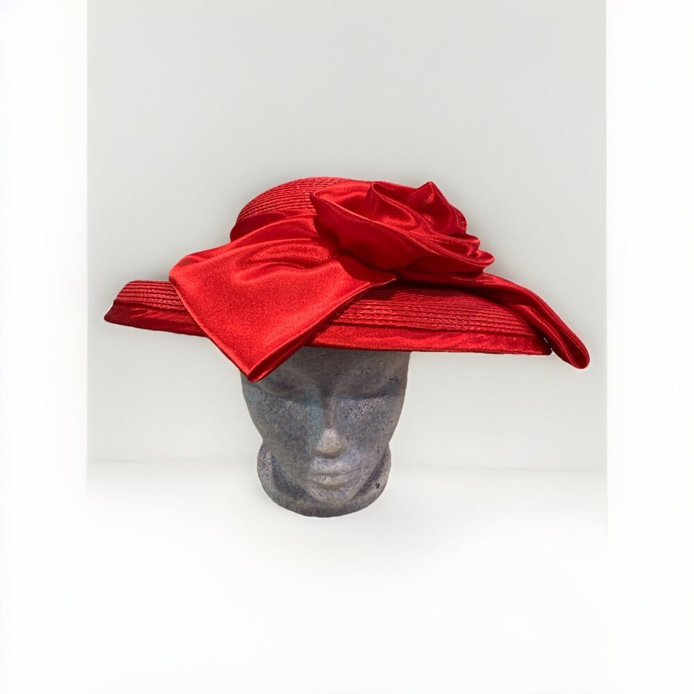 Marciano Red Large Brim Ribbon Church Derby Hat